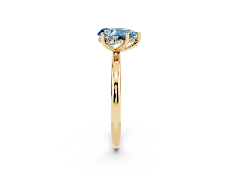 Pear-Shaped Hidden Halo Engagement Ring Setting for a Fancy Blue Lab-Grown Diamond | Plain Band | Yellow Gold