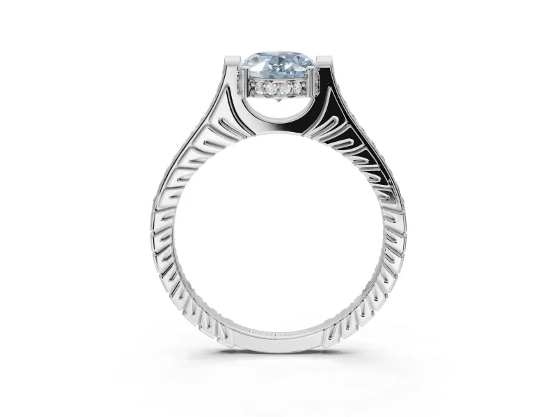 Oval Vintage Cathedral Engagement Ring Setting for a Fancy Blue Lab-Grown Diamond | Carved Band | Platinum