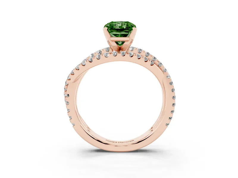 Radiant Cut Twisted Pavé Engagement Ring Setting for a Fancy Green Lab-Grown Diamond | Rose Gold