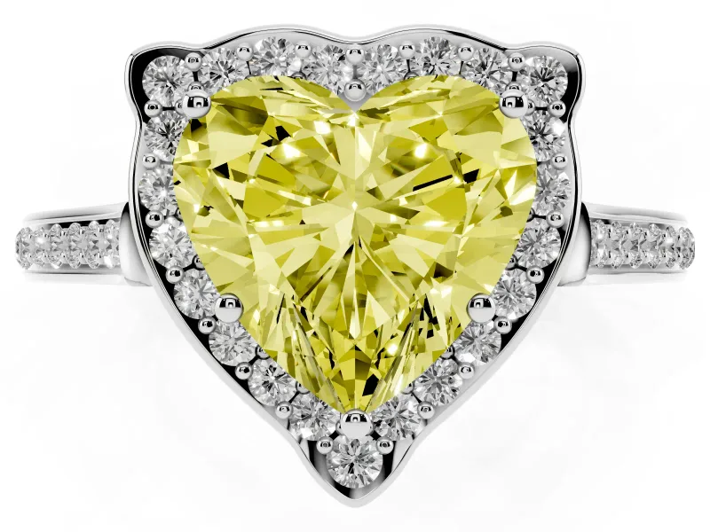 Heart-Shaped Petal Tip Halo Engagement Ring Setting for a Fancy Yellow Lab-Grown Diamond | Pavé Band | Sterling Silver