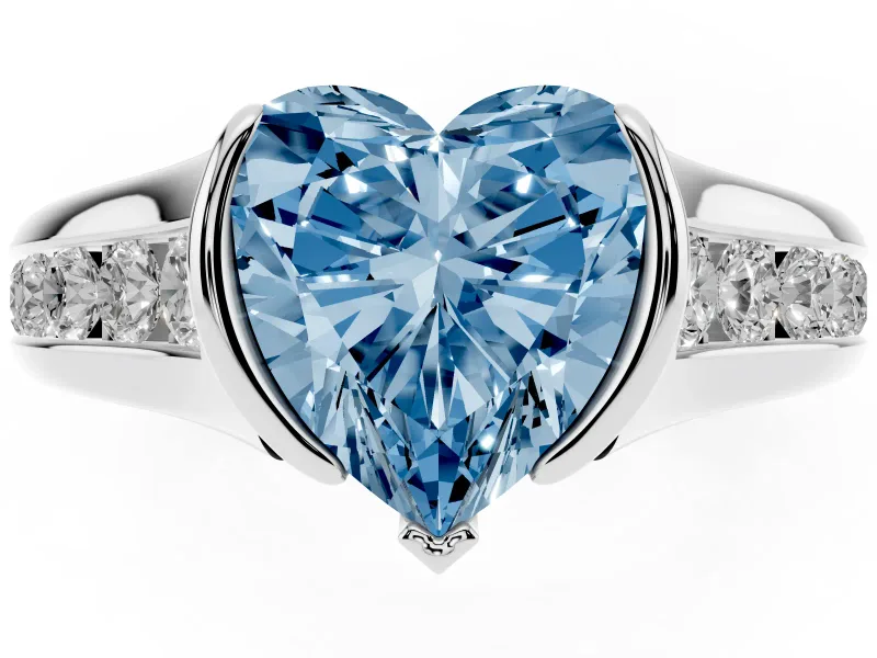 Heart-Shaped Half Bezel Engagement Ring Setting for a Fancy Blue Lab-Grown Diamond | Platinum