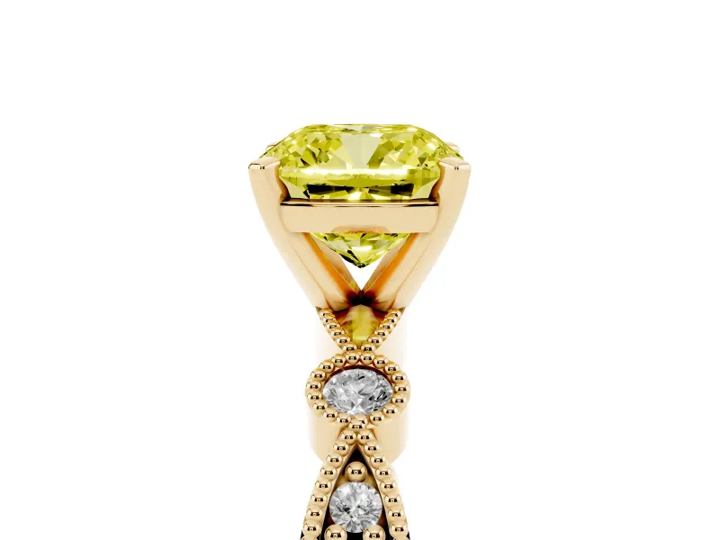 Cushion Cut Vintage Engagement Ring Setting for a Fancy Yellow Lab-Grown Diamond | Yellow Gold