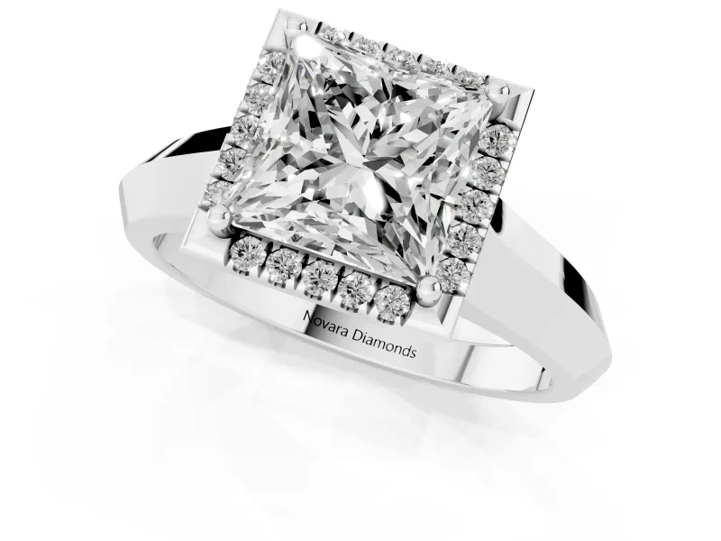 Princess Cut Diamond Halo Ring Set in White gold with Cathedral Band and Prong Setting