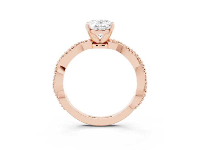 Oval Twisted Solitaire Engagement Ring Setting | Beaded Twist Band | Rose Gold
