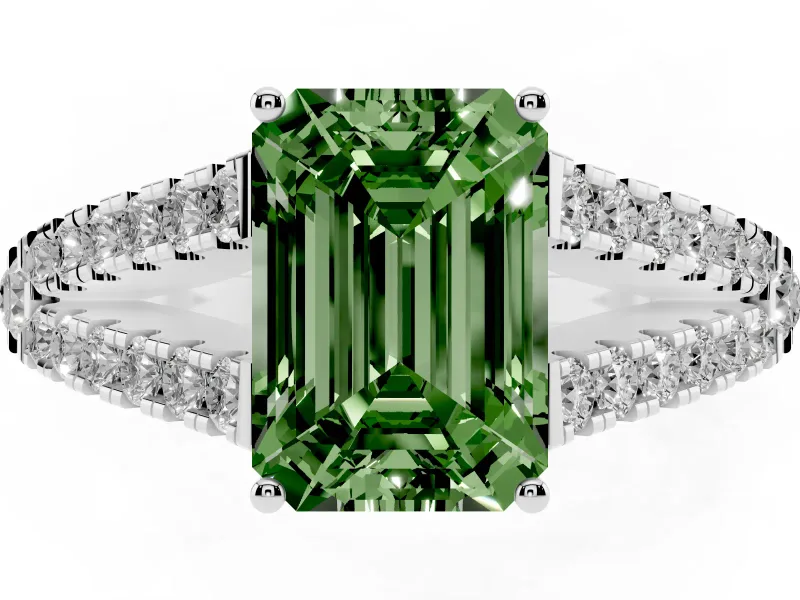 Emerald Cut Graduated Split Shank Engagement Ring Setting for a Fancy Green Lab-Grown Diamond | Platinum