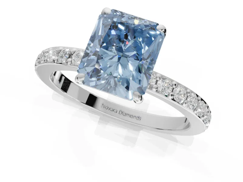 Radiant Cut Pavé Engagement Ring Setting for a Fancy Blue Lab-Grown Diamond | Sterling Silver - Design NV-24928