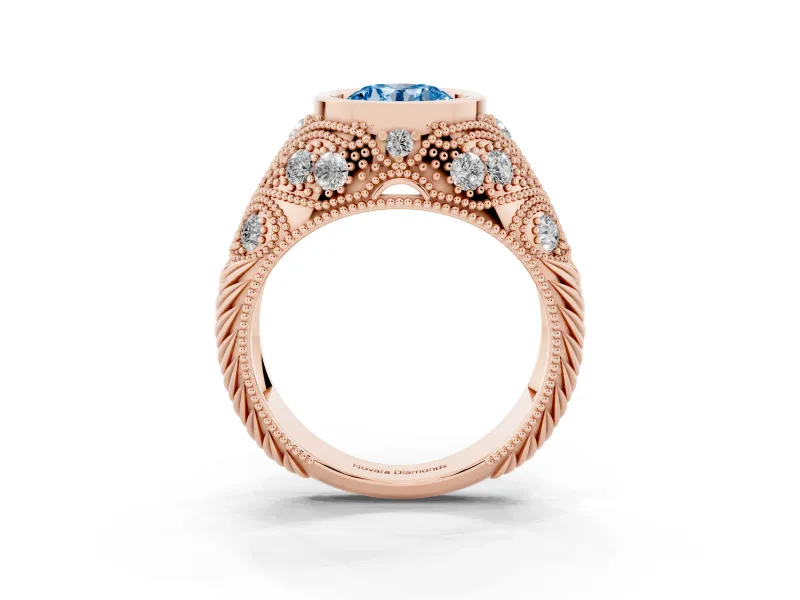 Round Vintage Bezel Engagement Ring Setting for a Fancy Blue Lab-Grown Diamond | Rose Gold