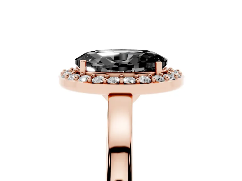 Fancy Black Oval Cut Diamond Halo Ring Set in Rose gold with Solitaire Band and Prong Setting