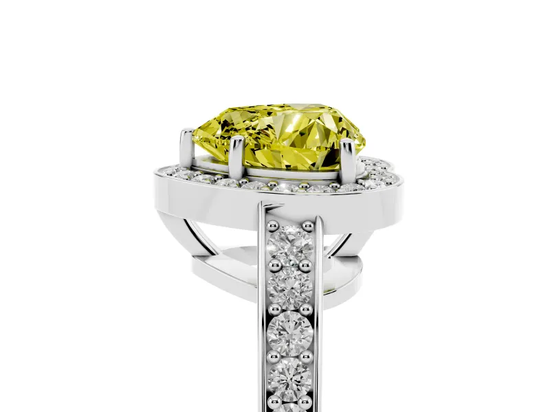 Fancy Yellow Heart Cut Diamond Halo Pavé Engagement Ring Set in Platinum with Bezel Setting
