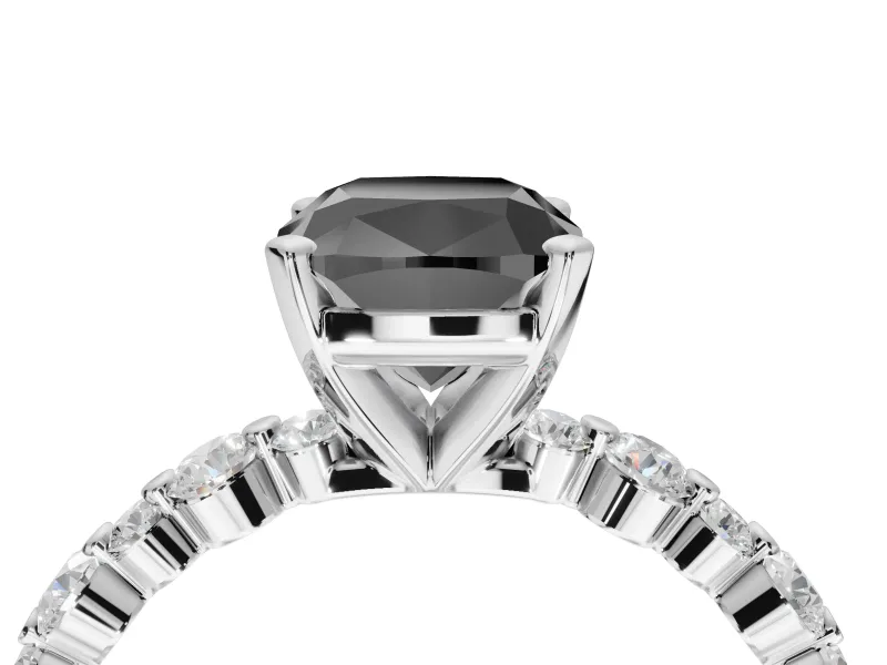 Cushion Cut Pavé Engagement Ring Setting for a Black Center | Alternating Accents | Sterling Silver