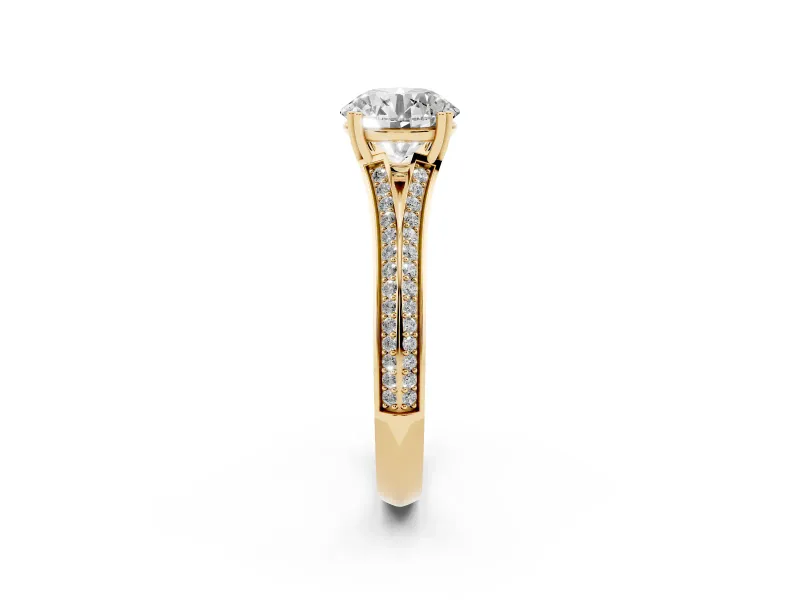 Round Pave Split Shank Engagement Ring Setting | Double Claw Prongs | Yellow Gold