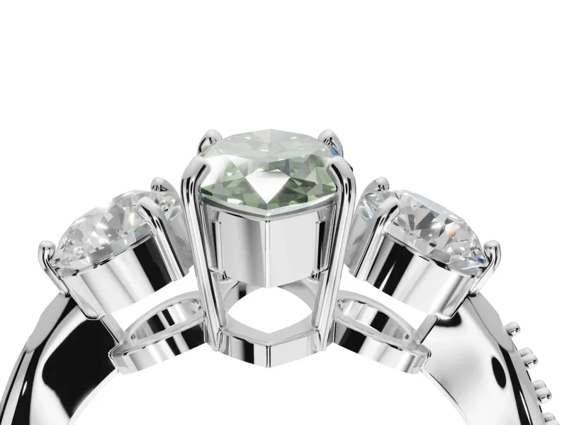 Marquise Three Stone Engagement Ring Setting for a Fancy Green Lab-Grown Diamond | Tapered Pave Band | Sterling Silver