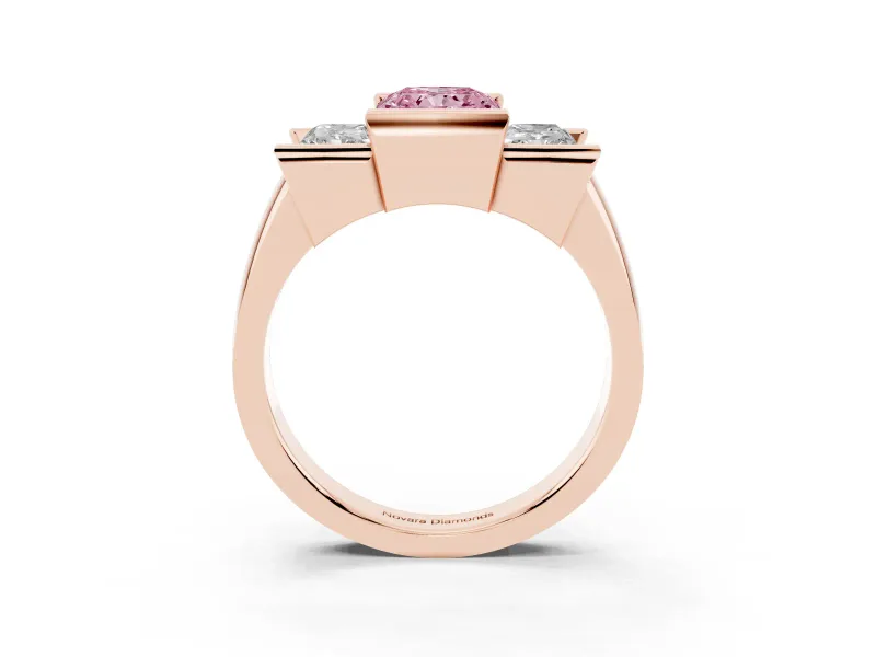 Radiant Cut Channel-Set Three Stone Engagement Ring Setting for a Fancy Pink Lab-Grown Diamond | Rose Gold