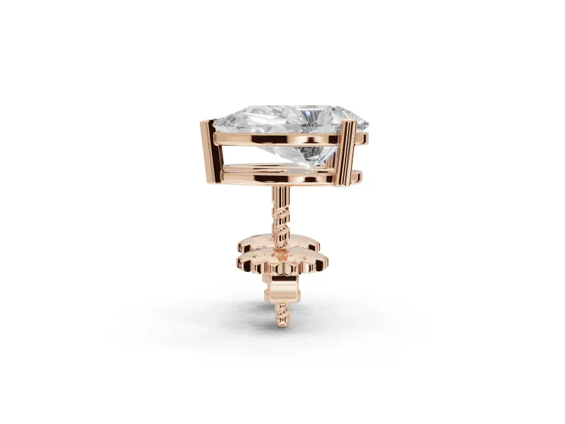 Princess Cut Lab-Grown Diamond Solitaire Basket Stud Earrings | Open Gallery | Rose Gold