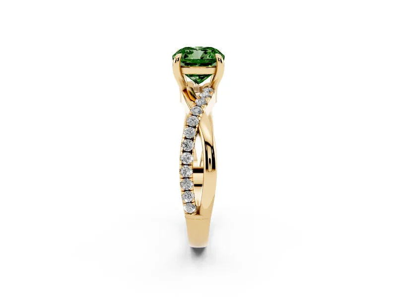 Cushion Cut Twist Engagement Ring Setting for a Fancy Green Lab-Grown Diamond | Yellow Gold