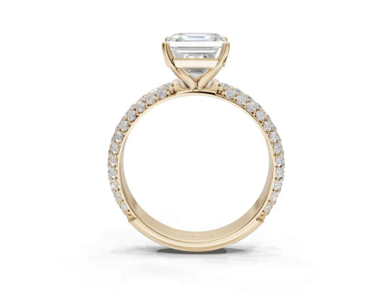 Asscher Cut Pavé Solitaire Engagement Ring Setting | Domed Pavé Band | Yellow Gold