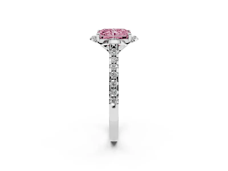 Radiant Cut Floral Engagement Ring Setting for a Fancy Pink Lab-Grown Diamond | Pavé Band | Platinum