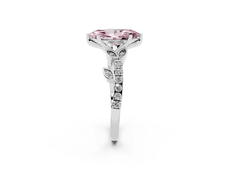 Marquise Leaf Pavé Engagement Ring Setting for a Fancy Pink Lab-Grown Diamond | White Gold