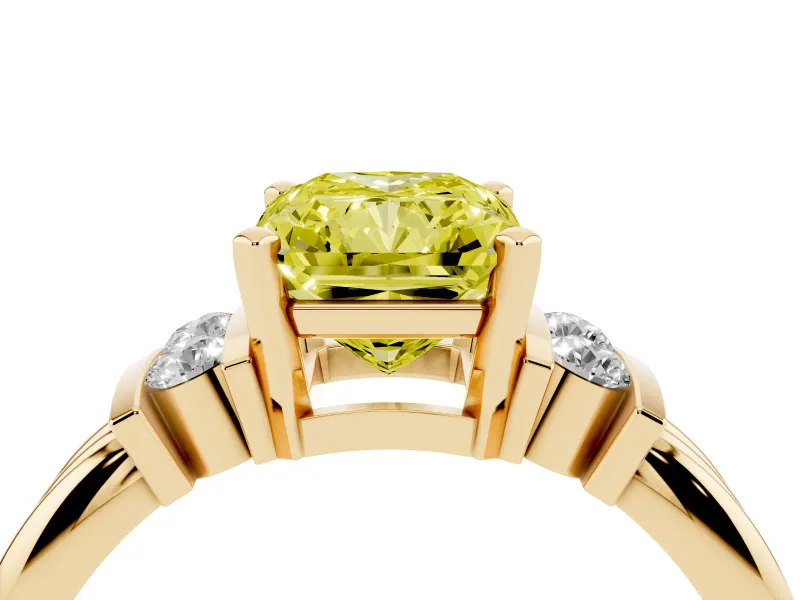 Radiant Cut Bar-Set Engagement Ring Setting for a Fancy Yellow Lab-Grown Diamond | Yellow Gold