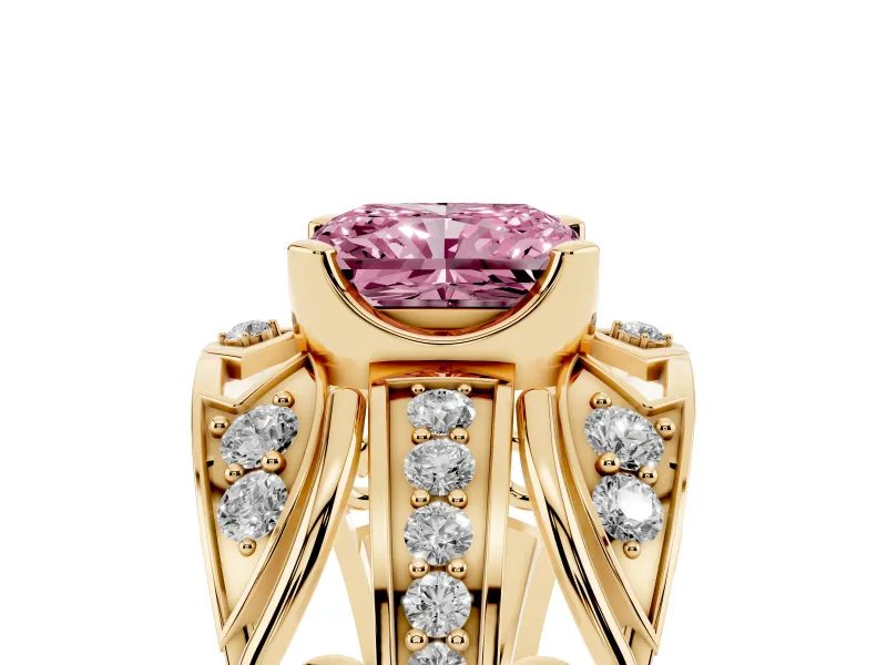 Radiant Cut Art Deco Engagement Ring Setting for a Fancy Pink Lab-Grown Diamond | Yellow Gold