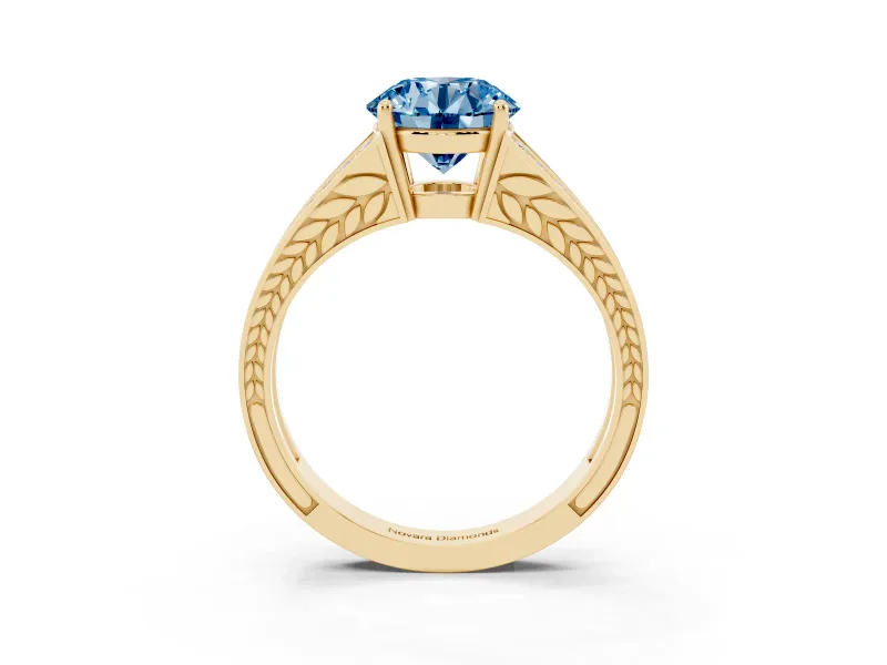 Round Split Shank Pavé Engagement Ring Setting for a Fancy Blue Lab-Grown Diamond | Yellow Gold