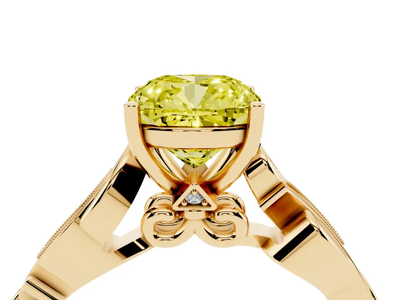 Cushion Cut Vine Engagement Ring Setting for a Fancy Yellow Lab-Grown Diamond | Yellow Gold