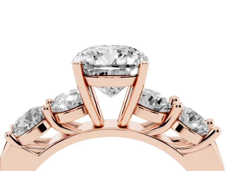 Cushion Cut Five Stone Engagement Ring Setting | Prong Set Side Stones | Rose Gold