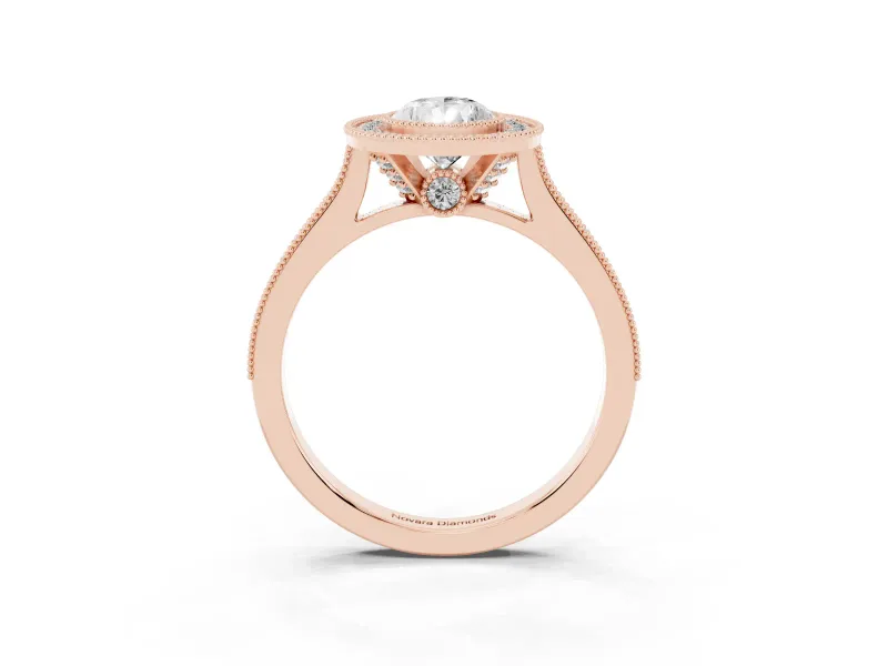Pear-Shaped Vintage Milgrain Halo Engagement Ring Setting | Bezel Head | Rose Gold