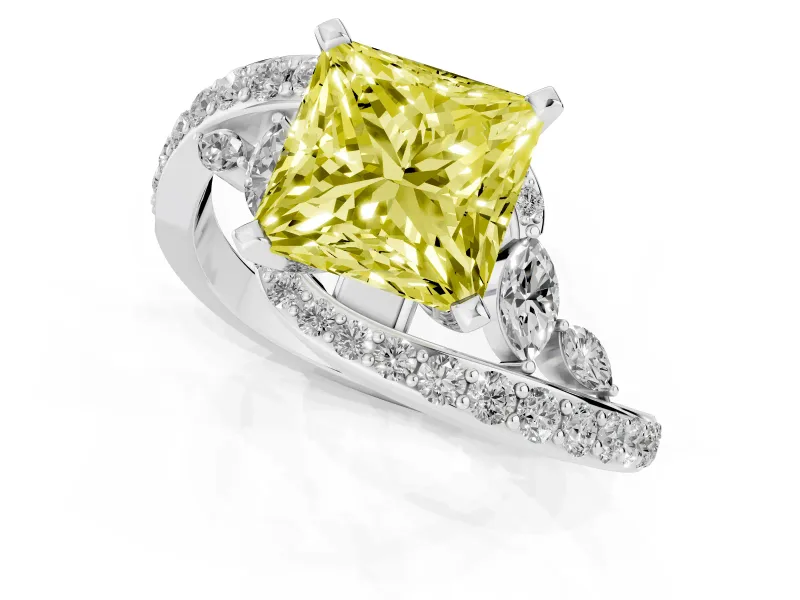 Princess Cut Bypass Engagement Ring Setting for a Fancy Yellow Lab-Grown Diamond | Marquise Accents | Sterling Silver