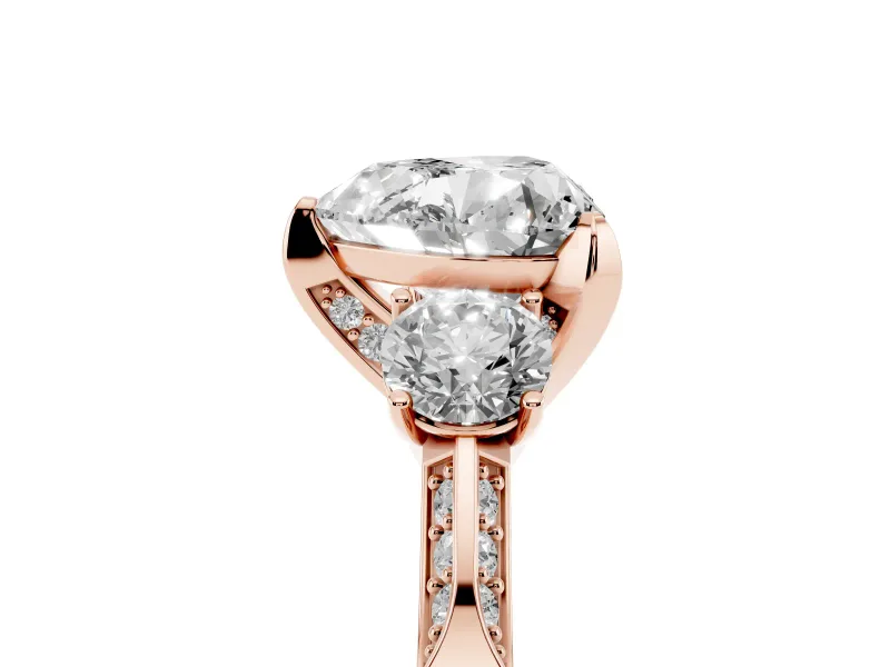 Heart-Shaped Hidden Halo Three Stone Engagement Ring Setting | Pave Gallery | Rose Gold