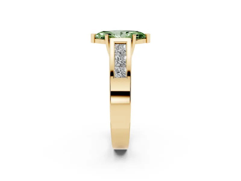 Marquise Channel-Set Engagement Ring Setting for a Fancy Green Lab-Grown Diamond | Yellow Gold