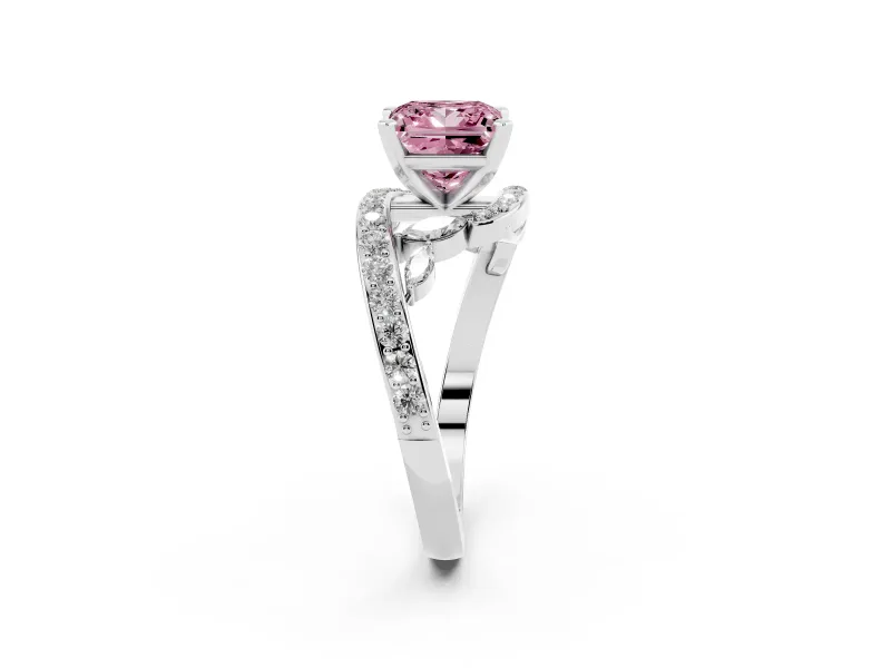 Princess Cut Bypass Engagement Ring Setting for a Fancy Pink Lab-Grown Diamond | Platinum