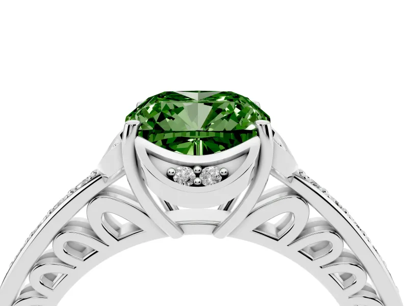 Cushion Cut Floral Pavé Engagement Ring Setting for a Fancy Green Lab-Grown Diamond | White Gold