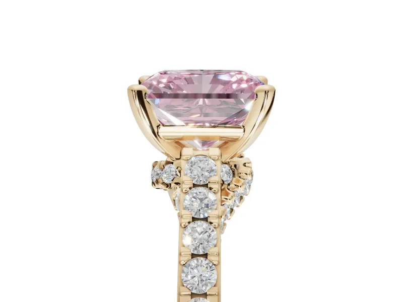 Radiant Cut Pavé Solitaire Engagement Ring Setting for a Fancy Pink Lab-Grown Diamond | Crossover Gallery | Yellow Gold