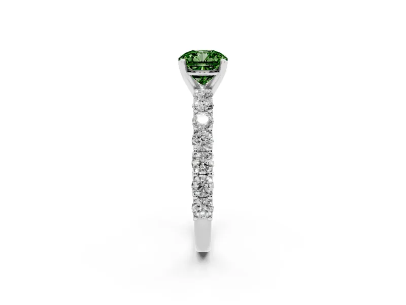 Cushion Cut Shared Prong Engagement Ring Setting for a Fancy Green Lab-Grown Diamond | Platinum
