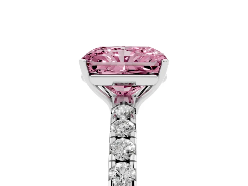 Radiant Cut Pave Engagement Ring Setting for a Fancy Pink Lab-Grown Diamond | Shared Prong Band | Sterling Silver