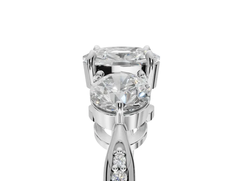 Cushion Cut Three Stone Engagement Ring Setting | Tapered Pave Band | White Gold