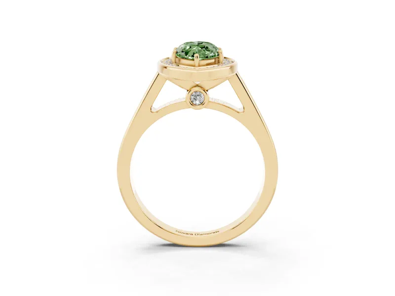 Marquise Rimmed Halo Engagement Ring Setting for a Fancy Green Lab-Grown Diamond | Yellow Gold