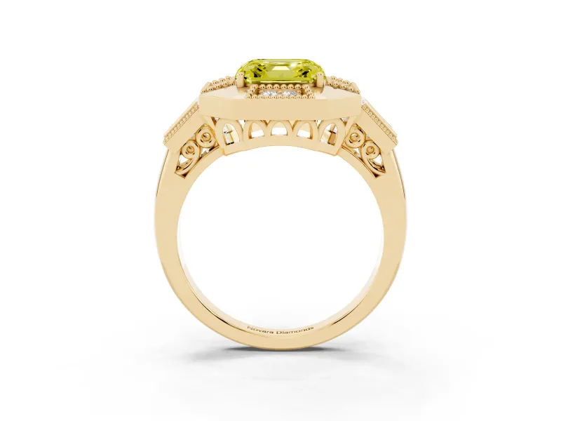 Asscher Cut Milgrain Sectioned Halo Engagement Ring Setting for a Fancy Yellow Lab-Grown Diamond | Yellow Gold