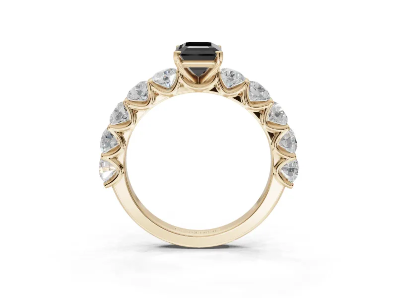 Emerald Cut Side Stone Engagement Ring Setting for a Black Center | Yellow Gold