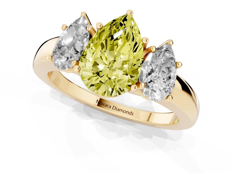 Pear-Shaped Three Stone Engagement Ring Setting for a Fancy Yellow Lab-Grown Diamond | Yellow Gold - Design NV-24844