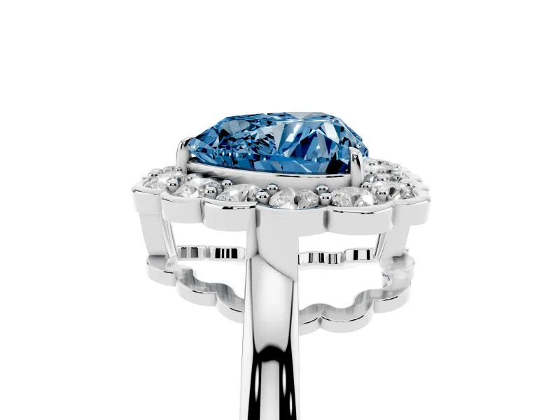 Heart-Shaped Scalloped Cluster Halo Engagement Ring Setting for a Fancy Blue Lab-Grown Diamond | Plain Band | Platinum