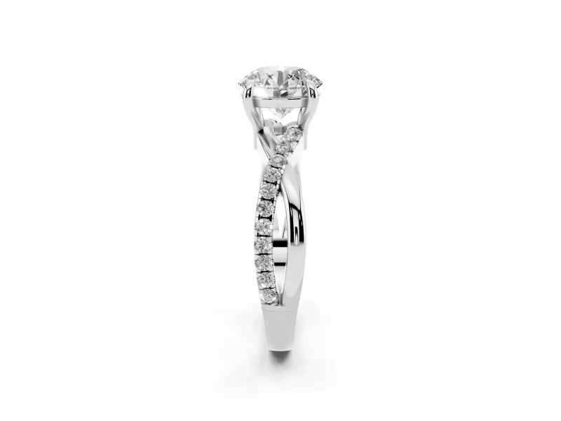 Round Pavé Twist Engagement Ring Setting | Crossover Band | White Gold