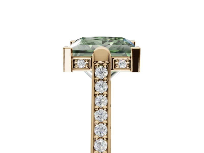 Princess Cut Vintage Cathedral Engagement Ring Setting for a Fancy Green Lab-Grown Diamond | Carved Band | Yellow Gold