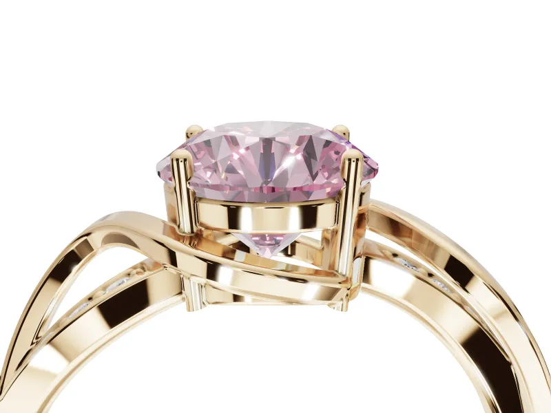 Round Bypass Solitaire Engagement Ring Setting for a Fancy Pink Lab-Grown Diamond | Pavé and Plain Strands | Yellow Gold