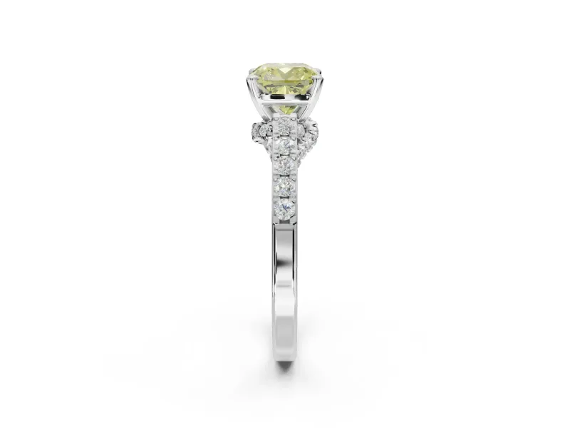 Cushion Cut Pavé Engagement Ring Setting for a Fancy Yellow Lab-Grown Diamond | Crossover Gallery | Sterling Silver