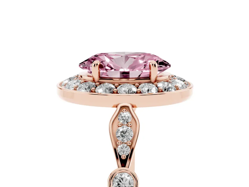 Oval Halo Engagement Ring Setting for a Fancy Pink Lab-Grown Diamond | Bezel Stations | Rose Gold