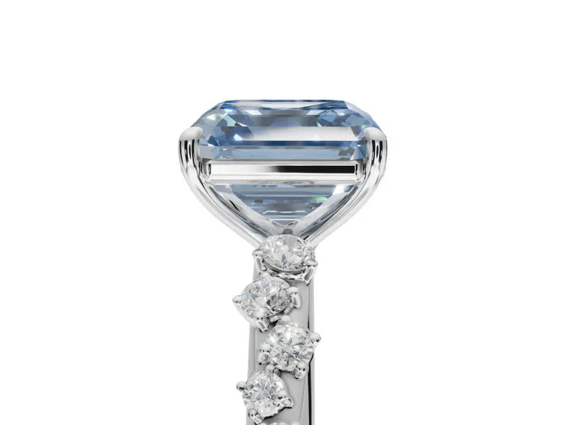 Asscher Cut Graduated Solitaire Engagement Ring Setting for a Fancy Blue Lab-Grown Diamond | White Gold