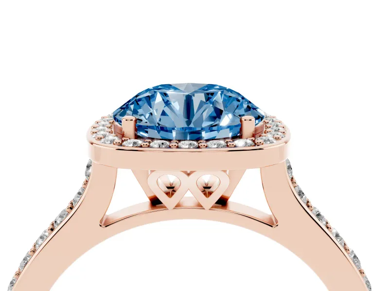 Round Halo Engagement Ring Setting for a Fancy Blue Lab-Grown Diamond | Rose Gold - Design NV-24729