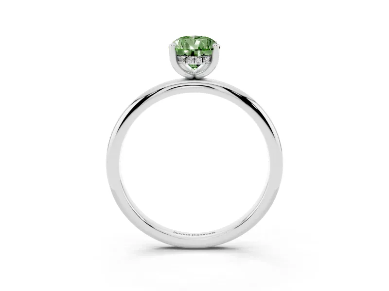 Fancy Green Pear Cut Diamond Solitaire Engagement Ring Set in Silver with Prong Setting and Polished Band